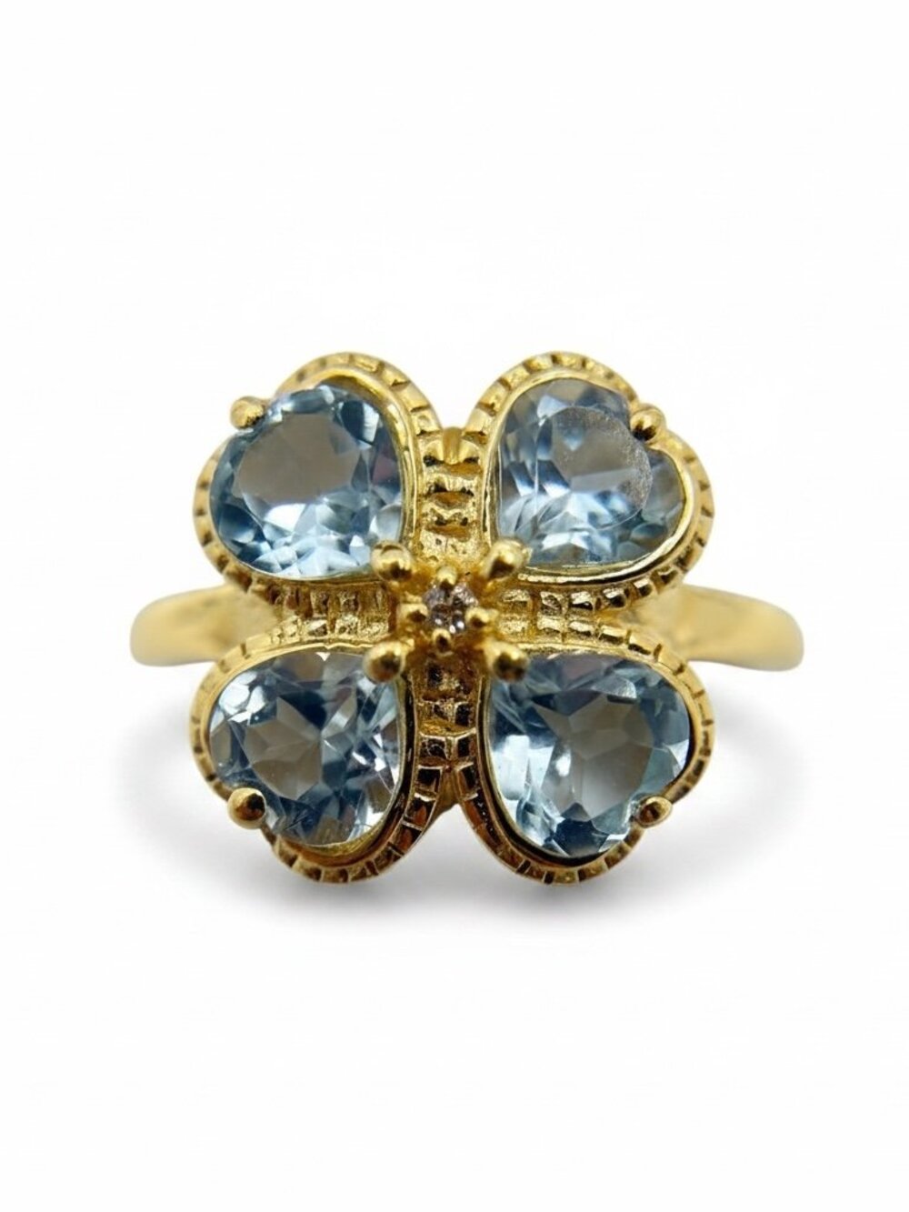Gold Vermeil 925 sterling silver Blue Topaz clover ring - GM1248